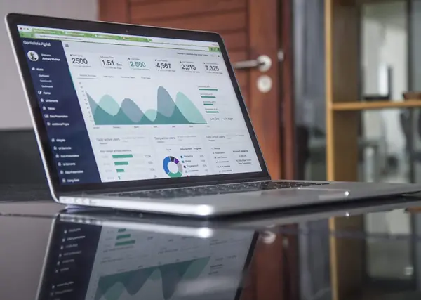 Data analytics dashboard showing digital marketing performance metrics and growth trends