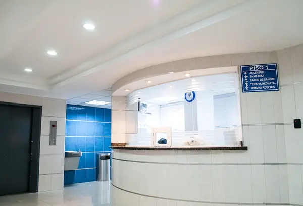 Modern hospital exterior with clean architectural lines
